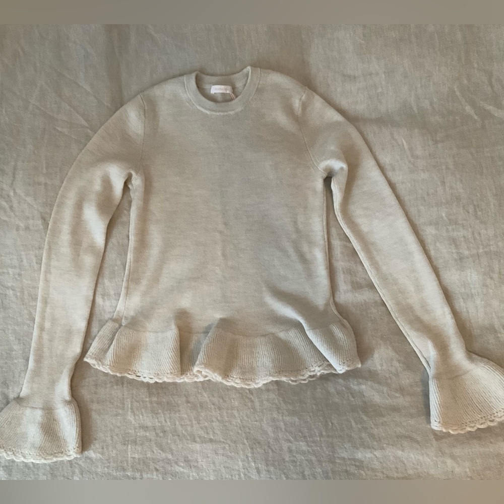 See By Chloe wool peplum oatmeal sweater crochet cottagecore